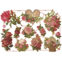 Pink Roses Floral Scraps with Glitter ~ Germany